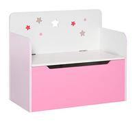 HOMCOM Banc de jouets en bois 2-en-1, Coffre à jouets en bois avec dossier pour enfants 3-6 ans, 60x30x50 cm, Rose
