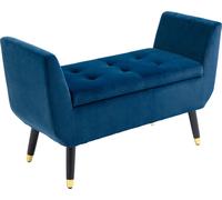 HOMCOM Banc de luxe Banc rembourré avec espace de rangement Accoudoirs Banc coffre Polyester velouté Bois caoutchouc Bleu 107 x 42 x 65 cm