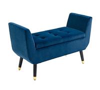 HOMCOM Banc de luxe rembourré avec espace de rangement et accoudoirs en polyester imitation velours et bois d'hévéa Bleu 107 x 42 x 65 cm