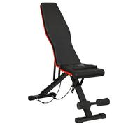 HOMCOM Banc de musculation pliable dossier réglable 6 niveaux assise ajutable 4 niveaux coussin dossier assise rembourrés acier revêtement synthétique 130 x 34 x 109 cm noir et rouge