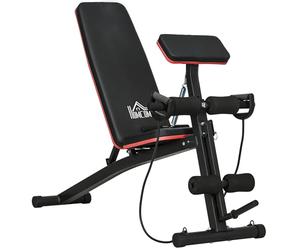 HOMCOM Banc de musculation pliable inclinable, banc réglable pour le développé couché, le curl biceps, la musculation du dos et des abdominaux, avec extenseur des jambes, acier, noir rouge