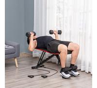 HOMCOM Banc de Musculation pour Abdominaux et Poids, Inclinaison Réglable et Élastiques, 130x48x48-109cm, Noir