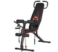 HOMCOM Banc de musculation réglable avec corde élastique - Pour entraînement à la maison - 6 niveaux - Pente de dossier - Poids jusqu'à 150 kg - Acier synthétique - Noir/rouge - 145 x 49 x 57-127 cm