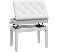 Banc de piano - HOMCOM - réglable en hauteur en bois massif - compartiment de rangement - siège rembourré à 10 boutons - blanc