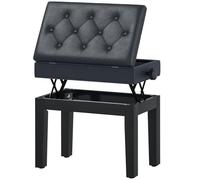 HomCom Banc de piano réglable en hauteur bois massif coffre de rangement siège capitonné PU Noir