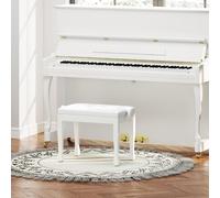 HOMCOM Banc de piano, banc de clavier réglable en hauteur en bois massif, siège rembourré, 64 x 35 x 45-55 cm, blanc