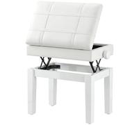 HOMCOM Banc de Piano, Banc de Clavier réglable en Hauteur en Bois Massif, Tabouret Piano avec Compartiment caché, siège rembourré polyuréthane, Stable et antidérapant, Charge 150kg, Blanc