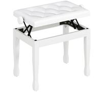 HOMCOM Banc de Piano, Banc de Clavier réglable en Hauteur en Bois Massif, Tabouret Piano avec siège rembourré polyuréthane à 10 Boutons, Stable et antidérapant, Charge 200kg, Blanc