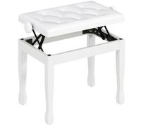 HOMCOM Banc de Piano Réglable en Hauteur Tabouret Piano Charge 200kg Blanc | Banc de Clavier en Bois Massif, Siège Rembourré Polyuréthane à 10 Boutons, Stable et Antidérapant
