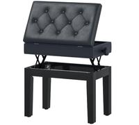 HOMCOM Banc de Piano Réglable en Hauteur Tabouret Piano Noir Bois Massif | Banc de Clavier, Compartiment Caché, Siège Rembourré Polyuréthane à 10 Boutons, Stable Antidérapant, Charge 200kg
