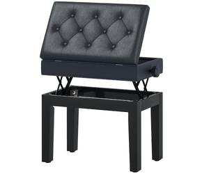 HOMCOM Banc de Piano Réglable en Hauteur Tabouret Piano Noir Bois Massif | Banc de Clavier, Compartiment Caché, Siège Rembourré Polyuréthane à 10 Boutons, Stable Antidérapant, Charge 200kg