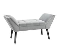 HOMCOM Banc de piano rembourré avec aspect velours pour chambre à coucher, salon, couloir, bois de caoutchouc, gris clair, 114 x 46 x 56 cm
