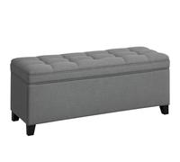 HOMCOM Banc de Rangement 112L Banquette Bout de Lit 120 x 40 x 48 cm Gris | Coffre de Rangement, Siège Capitonné, Tissu de Lin, pour Salon Chambre Entrée
