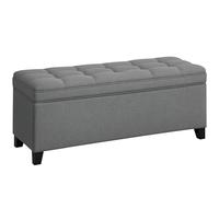 HOMCOM Banc de Rangement 112L Banquette Bout de lit Coffre de Rangement avec siège capitonné, Tissu de Lin, pour Salon, Chambre, entrée, 120 x 40 x 48 cm, Gris foncé