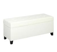 HOMCOM Banc de Rangement 112L Banquette Bout de lit Coffre de Rangement avec siège capitonné, Tissu de Lin, pour Salon, Chambre, entrée, 120 x 40 x 48 cm, crème