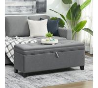 HOMCOM Banc de rangement 112L banquette bout de lit en tissu de lin, siège capitonné, 120 x 40 x 48 cm, gris foncé