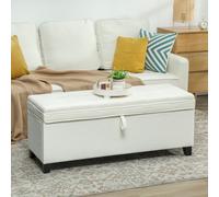 HOMCOM Banc de rangement 112L banquette bout de lit en tissu de lin, siège capitonné, 120 x 40 x 48 cm, crème