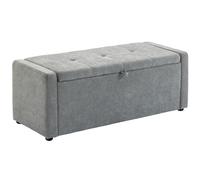 HOMCOM Banc de Rangement 142 L, Bout de lit, Repose-Pieds rembourré en Lin avec Assise Large et Confortable, Cadre en Bois Robuste, Charge 200 Kg, pour Salon, Chambre, entrée, 122x48x44cm, Gris Clair