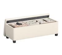 HOMCOM Banc de Rangement 84L Pouf Velours Côtelé 112 x 42 x 40 cm Beige