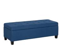 HOMCOM Banc de Rangement 94,5L Banquette Bout de lit Coffre de Rangement avec siège capitonné en Tissu Aspect Lin et Pieds en Bois, pour Salon, Chambre, entrée, 125 x 49 x 41,5 cm, Bleu
