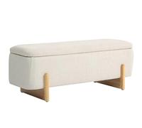 HOMCOM Banc de rangement aspect lin avec charnières de sécurité, pieds en bois, banc de lit pour salon, chambre à coucher, couloir - 111 x 44 x 44,5 cm - Blanc crème