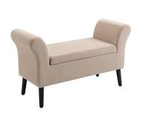 HOMCOM Banc de Rangement Aspect Velours 111,5x41x65cm, Beige | Banquette rembourrée, pieds bois, pour salon, chambre, entrée.