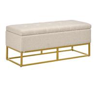 HOMCOM Banc de Rangement Assise Capitonnée 110 x 44 x 48 cm Beige et Doré | Bout de Lit, Coffre de Rangement, Pieds en Acier, Meuble Entrée