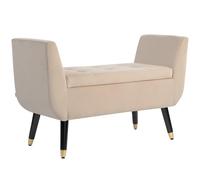 HOMCOM Banc de Rangement avec accoudoirs Aspect Velours - Coffre avec Pieds en Bois - pour Salon, Chambre à Coucher, Couloir - 107 x 42 x 65 cm - Beige