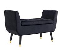 HOMCOM Banc de Rangement avec accoudoirs Aspect Velours - Coffre avec Pieds en Bois - pour Salon, Chambre à Coucher, Couloir - 107 x 42 x 65 cm - Noir