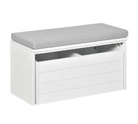 HOMCOM Banc de Rangement avec Coussin Gris Banc à Chaussures Grand tiroir à Double Compartiment Meuble à Chaussures en MDF Blanc