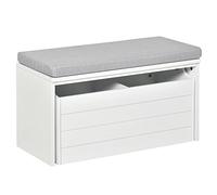 HOMCOM Banc de Rangement avec Coussin Gris - Meuble à Chaussures - Banc à Chaussures avec Grand tiroir Double Compartiment - MDF Blanc
