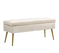 HOMCOM Banc de Rangement avec Couvercle, Banc de lit en Velours pour Couloir, Chambre à Coucher, Salon, Cadre en métal, 102 x 35 x 43 cm, Beige