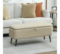 HOMCOM Banc de Rangement avec Couvercle Rabattable et Pieds en Acier pour Chambre Salon Entrée 101x38,5x44,5 cm Beige