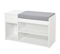 HOMCOM Banc de Rangement Banc à Chaussures 2 Niveaux Rangement, Niche, tiroir, Coffre intégré avec Coussin Gris Blanc