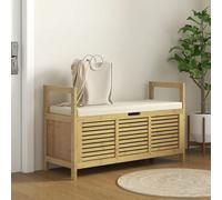 HOMCOM Banc de rangement, banc à chaussures avec coussin d'assise, coffre de rangement caché sous l'assise, accoudoir, pour chambre, salon, entrée, en bambou, 100 x 40 x 60 cm, naturel