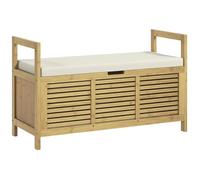 HOMCOM Banc de Rangement, Banc à Chaussures avec Coussin d'assise, Coffre de Rangement caché sous l'assise, accoudoir, pour Chambre, Salon, entrée, en Bambou, 100 x 40 x 60 cm, Naturel