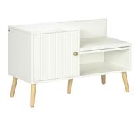 HOMCOM Banc de Rangement Banc à Chaussures Style Art avec Placard Niche Banquette Assise Dossier en polyuréthane Bois de pin 80 x 33 x 49 cm Blanc