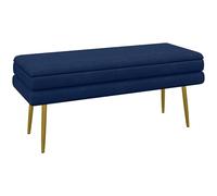 HOMCOM Banc de rangement 2 en 1 assise aspect velours pieds acier 100 x 37,5 x 42 cm bleu et doré