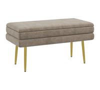 HomCom Banquette coffre 2-en-1 – Velours taupe, piètement effilé acier doré