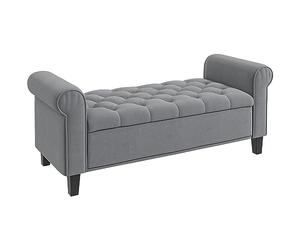 HOMCOM Banc de Rangement Bout de lit avec accoudoirs, Coffre de Rangement en Tissu Velours rembourré et capitonné, Charge jusqu'à 220 kg, pour Salon, Chambre, entrée, 126 x 48,5 x 57 cm, Gris