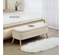 HOMCOM Banc de rangement, bout de lit avec couvercle, pieds en bois, capacité 65 L, jusqu'à 220 kg, 120x40x48cm, beige