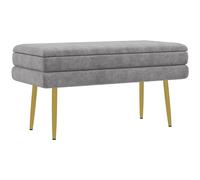 HOMCOM Banc de Rangement, Bout de lit, Coffre de Rangement avec Assise Aspect Velours et Pieds Acier, 79,5 x 37,5 x 43 cm, Gris et doré