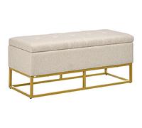 HOMCOM Banc de Rangement, Bout de lit, Coffre de Rangement avec Assise capitonnée et Pieds en Acier, 110 x 44 x 48 cm, Beige et doré