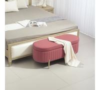 HOMCOM Banc de rangement, bout de lit en velours avec couvercle, pieds en métal, capacité 72 L, 108x44x43,5cm, rose