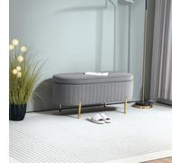 HOMCOM Banc de rangement, bout de lit en velours avec couvercle, pieds en métal, capacité 72 L, 108x44x43,5cm, gris