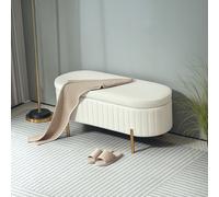 HOMCOM Banc de rangement, bout de lit en velours avec couvercle, pieds en métal, capacité 72 L, 108x44x43,5cm, crème