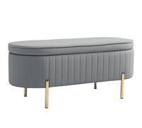 HOMCOM Banc de Rangement, Bout de lit en Velours, Coffre de Rangement avec Couvercle, Pieds en métal, capacité 72 L, jusqu'à 220 kg, Banquette pour Salon, Chambre, entrée, 108x44x43,5cm, Gris
