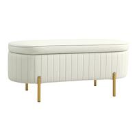 HOMCOM Banc de Rangement, Bout de lit en Velours, Coffre de Rangement avec Couvercle, Pieds en métal, capacité 72 L, jusqu'à 220 kg, Banquette pour Salon, Chambre, entrée, 108x44x43,5cm, crème