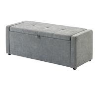 HOMCOM Banc de rangement, bout de lit, repose-pieds rembourré en lin avec assise large, 122 x 48 x 44 cm, gris clair