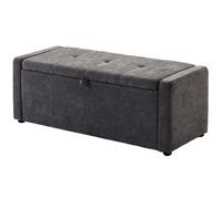 HOMCOM Banc de rangement, bout de lit, repose-pieds rembourré en lin avec assise large, 122 x 48 x 44 cm, gris foncé